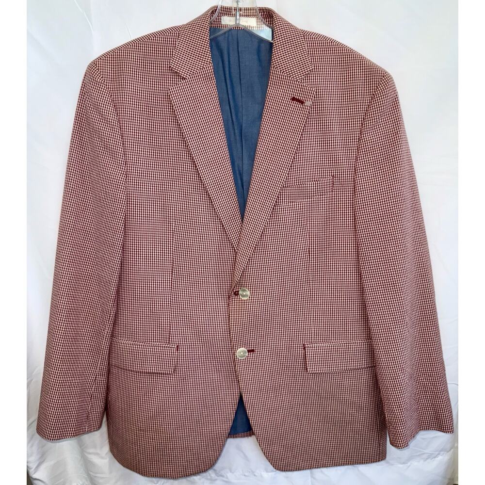 RALPH LAUREN 40 S Red Cotton Summer Seeksucker Blazer Sport Coat Gingham Check